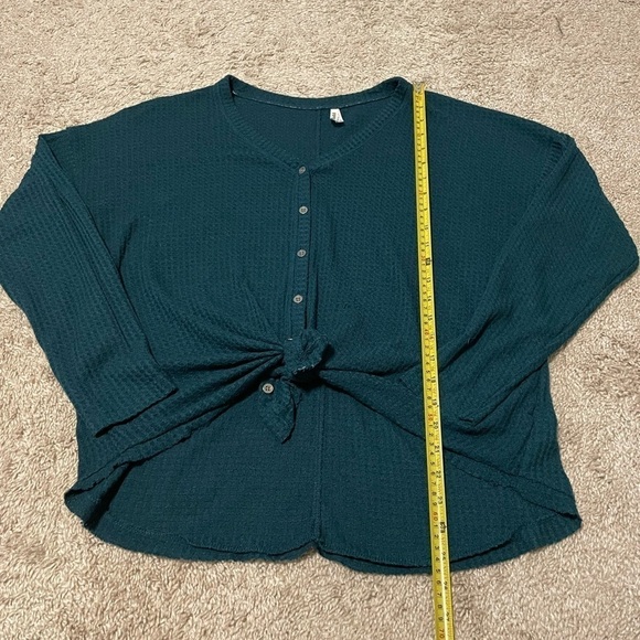 Mudd Women’s Long Sleeve Shirt XL Green Waffle Knit Cotton Causal Contemporary - Picture 8 of 11